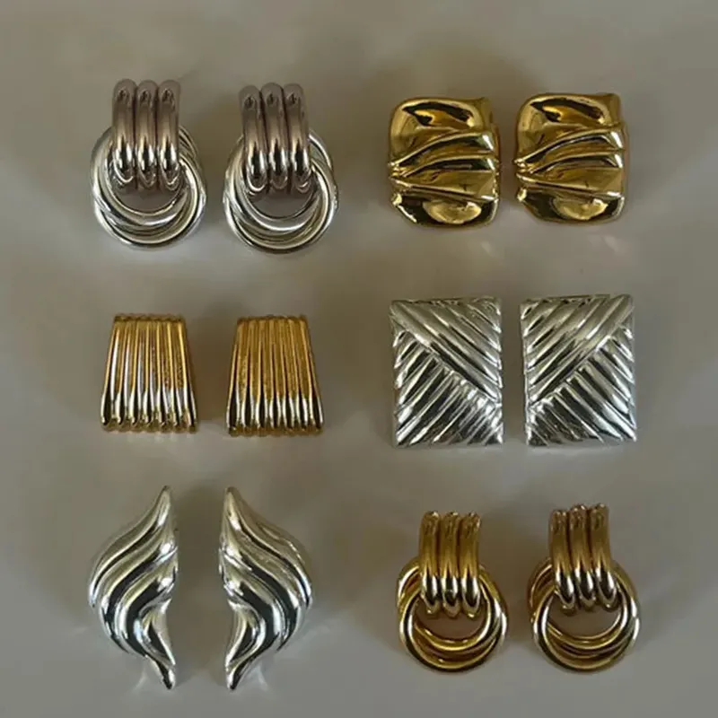 Ohrringe aus vergoldetem Edelstahl mit Vintage-Textur für Damen, geometrischer Kreis, Twist-Statement-Ohrring, Modeschmuck, Bijoux