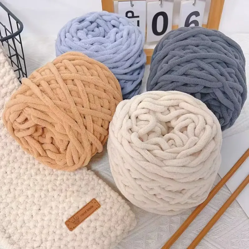 3 Stück 300g Chenille Strick garn Softeisst reifen Linie Baumwollgarn DIY Wollgarn für hand gefertigte Strick decke Schal dicken Faden
