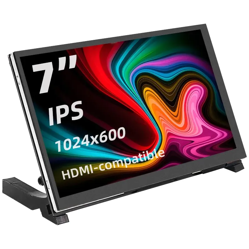 Tragbares 7-Zoll-Display, IPS-LCD, kapazitiver Touchscreen, 1024 x 600 Monitor, optionale Lautsprecher für Raspberry Pi 5 4B 3B+ Laptop-PC