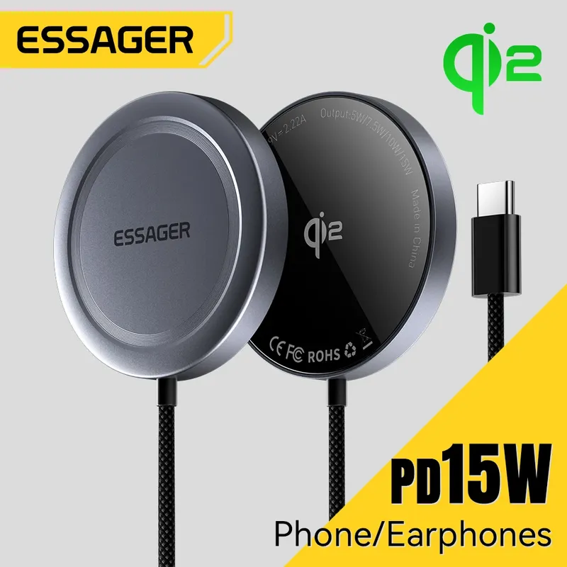 Essager Magnetisches kabelloses Ladegerät 15 W für iPhone 15 14 Pro Max Qi2 Schnellladestation für Samsung iPhone Huawei Ladeständer