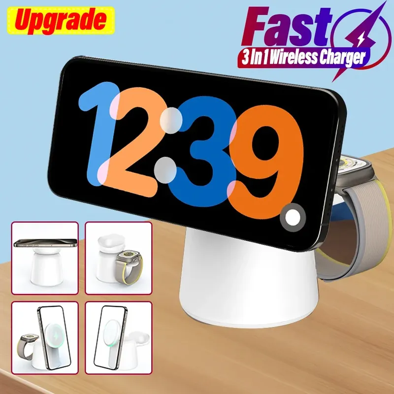 3-in-1 magnetischer kabelloser Ladeständer, faltbar, für iPhone 15 14 13 12 Pro Max Airpods IWatch 9 8 7 6 Schnellladestation