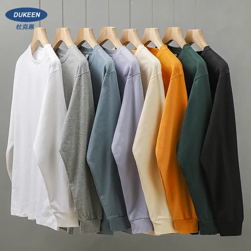 Dukeen 280 g schweres Langarm-T-Shirt für Herren, 100 % Baumwolle, Hemden, übergroße einfarbige Oberteile, schlichte T-Shirts, Herrenbekleidung