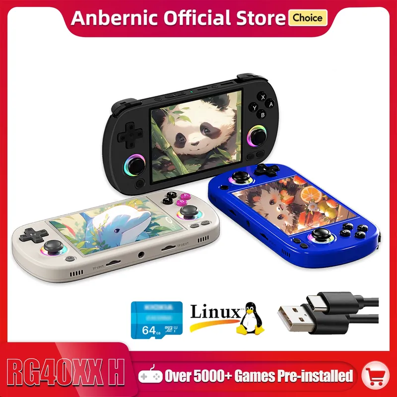 ANBERNIC RG40XX H Handheld-Spielekonsole 4,0-Zoll-640*480 IPS-Bildschirm 3200 mAh 64-Bit-System mit integriertem RGB-Licht 5K+Spiele RG40XXH