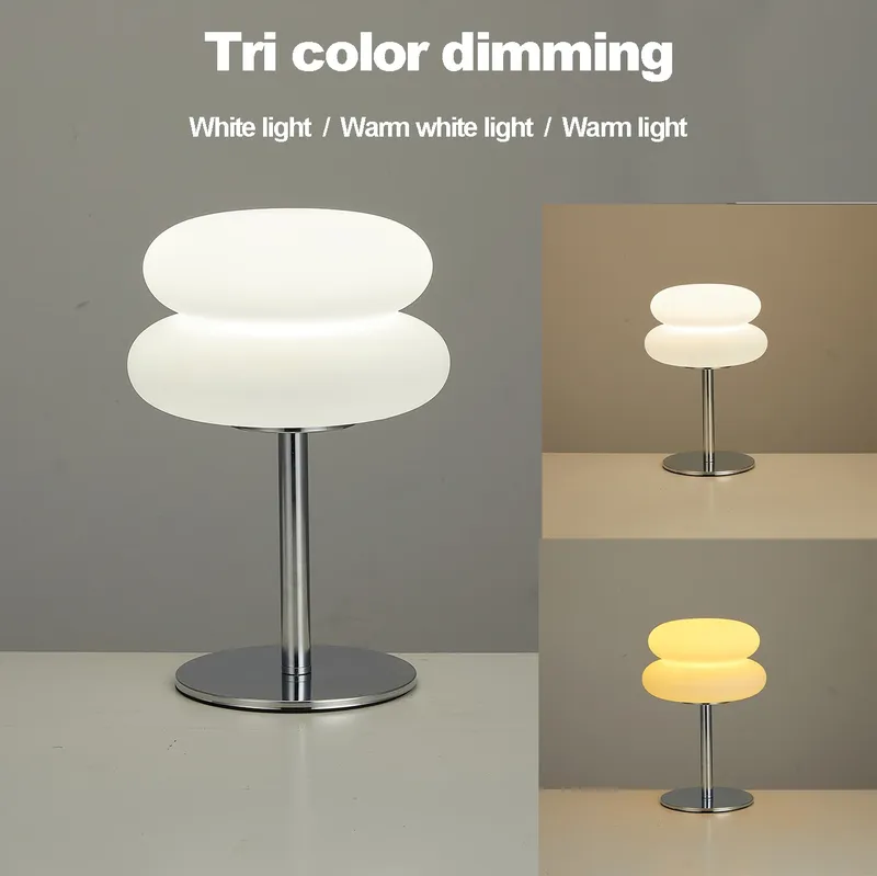 Schlafzimmer-Nachttischlampe im cremigen Stil, Tischlampe, USB-Stecker, dreifarbig, dimmbar, Wohnzimmer, Arbeitszimmer, Atmosphärenlicht