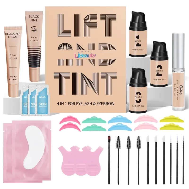 Libeauty Lash Lift And Brow Dye Tint Kit Lifting Wimpern Brow Lamination Lash Lifting Set Augen 5 bis 8 Wochen Make-up-Tools