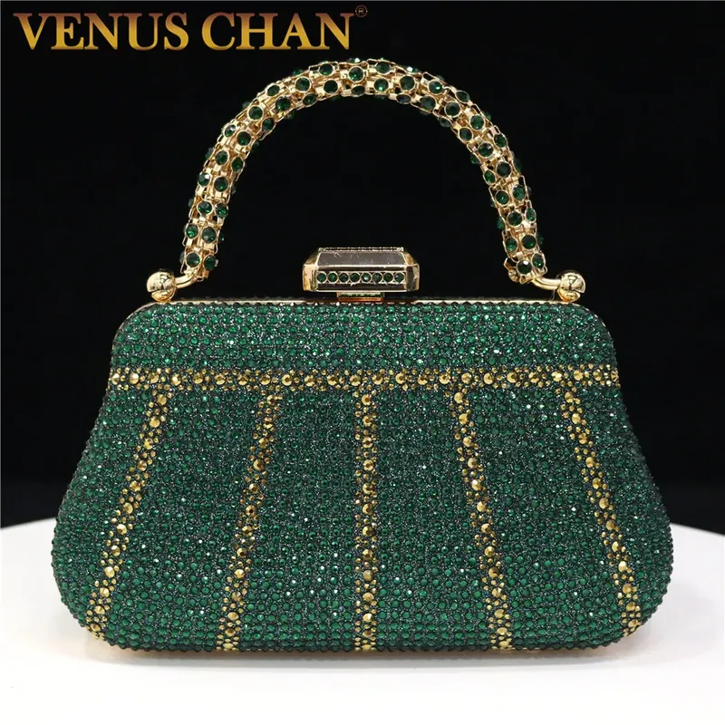 Beliebt in Nigeria Exquisite Abendtaschen mit Diamant-Design, modischer Griff, Clutch, Strass verziert, lange Kettentasche