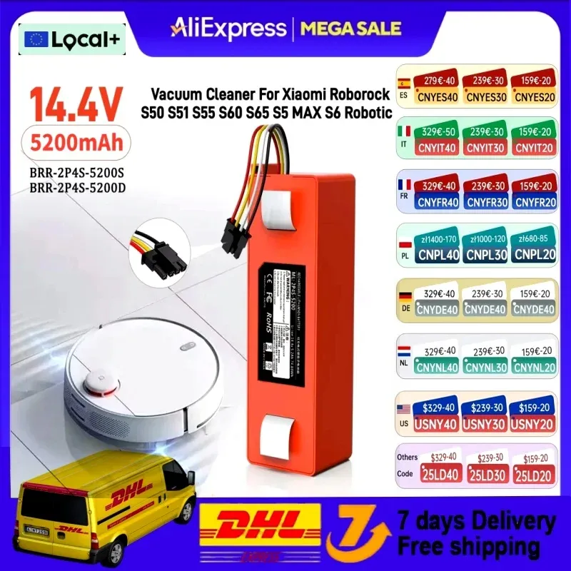 Original 5200 mAh BRR-2P4S-5200S Robotic Staubsauger Ersatz Batterie Für Xiaomi Roborock S55 S60 S65 S50 S51 S5 MAX S6