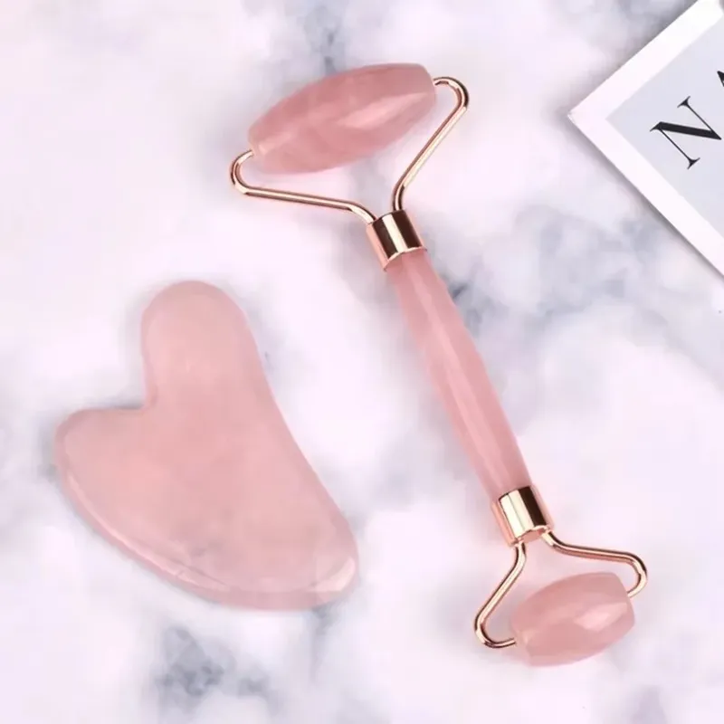 Gua Sha Set – Gesichtsmassagegerät und Roller-Werkzeugset, doppelseitiges Steinschabbrett für Hautpflege, Spa, Entspannung