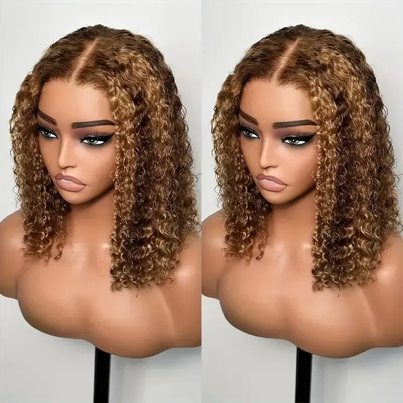 Highlight Farbe Kurze Bob Perücken Tiefe Welle 13x4 Spitze Frontal Perücken Brasilianisches Menschenhaar Tiefe Lockige Volle Frontal bob Perücke Ombre Farbe