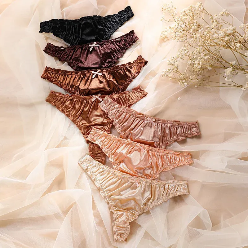 1 Stück Bestseller Damen Rüschenbesatz Satin Eisseide Nahtlose Unsichtbare Unterwäsche Tanga Bragas Damenslips