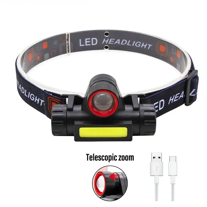 Wasserdichte Camping-, Angel- und Bergbau-Laterne, COB-LED-Stirnlampe, Wiederaufladbare Kopflampe mit Magnet