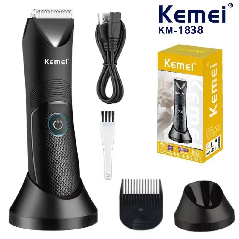 Kemei KM-1838 Haarschneider mit Leistenbereich, Rasenmäher, Keramikklinge, wasserdicht, nass, trocken, Haarschneidemaschine, Scham, Achselhöhle, Körperhaar, Hygiene, Rasierer