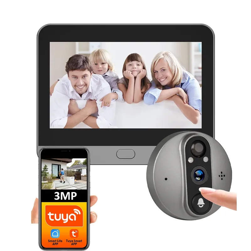 3MP Smart Life Tuya 1080P WiFi Türklingel Auge Gucklochkamera 5000mAh Batterie PIR Bewegungsmelder IR Alexa Google Home Digital Viewer