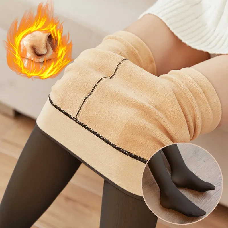 Frau Thermische Strumpfhosen Sexy Transluzente Fleece Leggings Strumpfhosen Schlank Winter Warme Dicke Samt Strümpfe Weibliche Streetwear Hosen