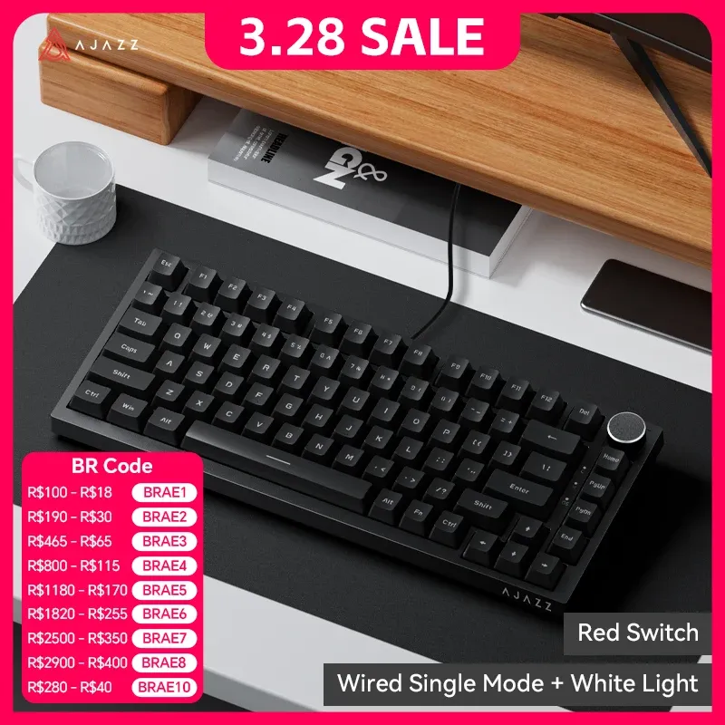 Ajazz AK820/AK820Pro mechanische Gaming-Tastatur, Bluetooth 5.1/kabellos/C-kabelgebunden, individuelle Tastatur mit Knopf, Hot-Swap-Dichtung
