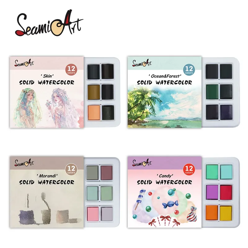 SeamiArt 12-Farben-Set für Haut/Ozean/Süßigkeiten/Morandi, solides Aquarell-Set, einfaches Paket für Malerei, Kunstbedarf - 4.14 EUR