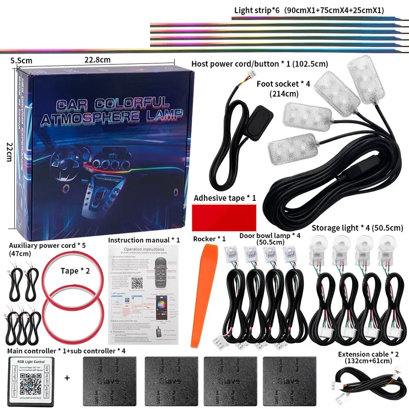 10/14/18 in 1 Led Auto Umgebungslichter 213 64 Farbe RGB Symphony Streamer Bluetooth Regenbogen Acryl Streifen Atmosphäre Lampe Kit 12V