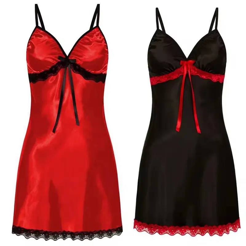 Sexy Damen-Pyjama, großes Spitzen-Straps-Nachthemd, ärmellose Pyjamas, Pyjama mit V-Ausschnitt, mehrfarbiges optionales Nachthemd
