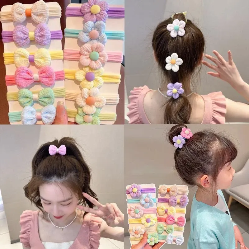 12PCS Neue Cut Haar Krawatten Prinzessin Süße Blume Bogen Mädchen Frauen Elastische Haar Bands Haar Zubehör Headwear Scrunchies