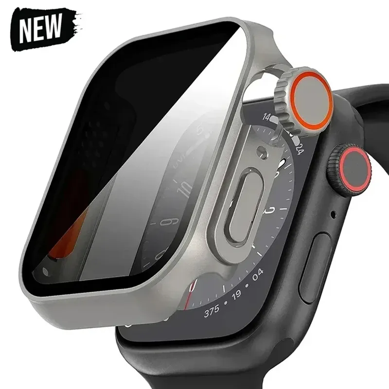 Hülle für Apple Watch Apple Watch Serie 9/8/7/6/5/4 SE 44 45 41 40 mm, Wechsel zu Ultra Privacy, gehärtetes Glas, Displayschutzhülle