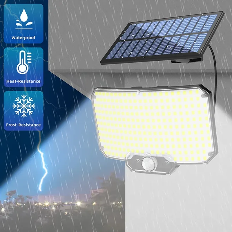 Solarleuchten für den Außenbereich, 234 LEDs, 3 Modi, Bewegungsmelder, Flutlichter mit Fernbedienung, IP65, wasserdicht, Sicherheits-Solarleuchten für den Außenbereich