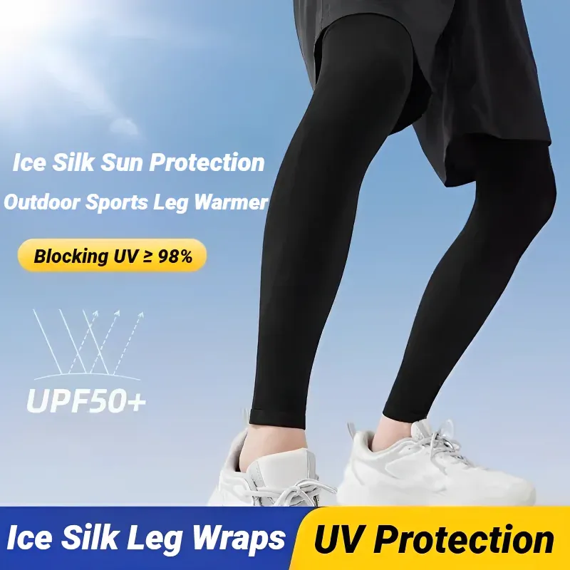 2PC Sommer Laufen Radfahren Beine Hülse Eis Seide Schutz Kompression Nicht-Slip Bein Wärmer Kühlung Sport Getriebe Sonnencreme Leggings