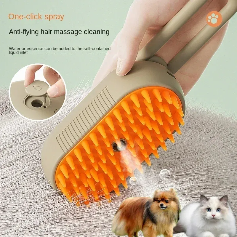 Dampfige Hundebürste, elektrische Spray-Katzenhaarbürste, 3-in-1-Dampfbürste für Hunde, zum Entfernen von verheddern und lockeren Haaren