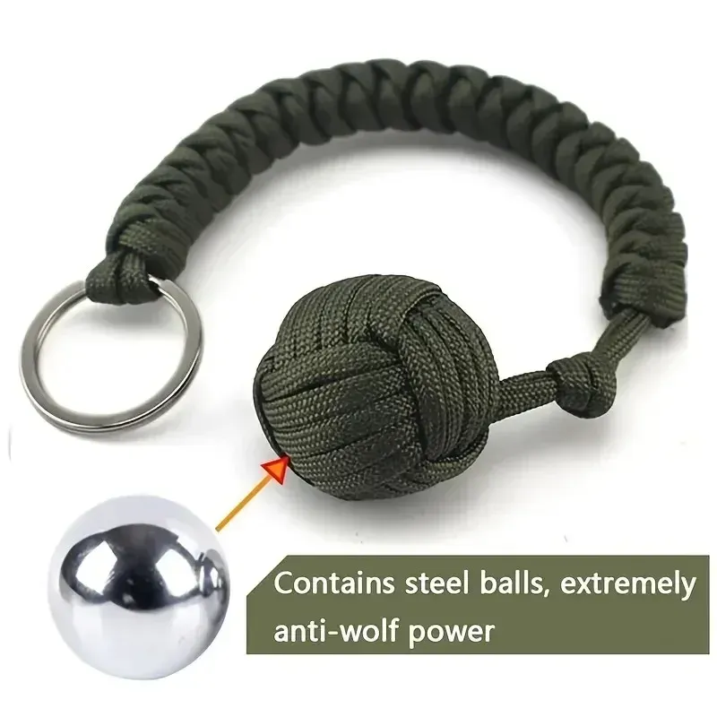 Outdoor-Selbstverteidigungsschirm mit Affenfaust-Stahlkugel und Paracord-Überlebens-Schlüsselanhänger - Sicherheitsschutz-Accessoire