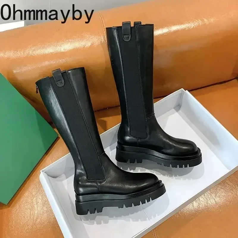 Plattform Frauen Ritter Lange Stiefel Mode Warme Pelz Schuhe Herbst Winter Quadratische Absätze Damen Kniehohe Booties