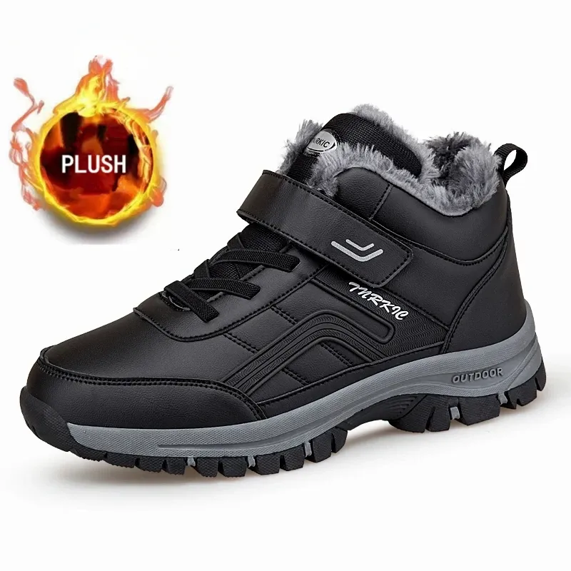 Winterstiefel für Herren, neue wasserdichte PU-Leder-warme Schnee-Stiefeletten für den Außenbereich, warmer Plüsch, rutschfeste Arbeits-High-Top-Freizeitschuhe