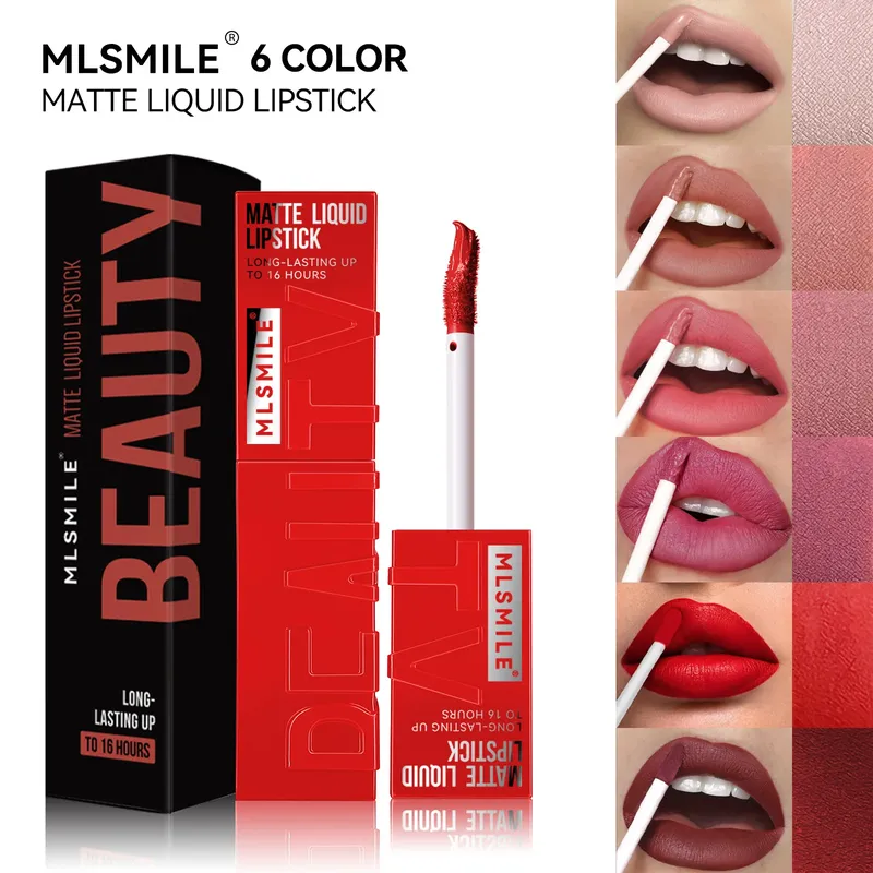Mlsmile 6 Farben Antihaft becher Samt Satin Glanz Lip Glasur Nebel Flüssigkeit matt Lippenstift wasserdicht lang anhaltende Farb flüssigkeit