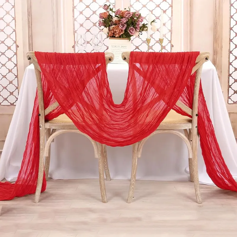 Roter Tischläufer aus Gaze, Hochzeit, Käsetuch, rustikal, Land, Boho, Tischdecke, Einstellung, Esstisch, Party, Bankette, Weihnachtsdekoration