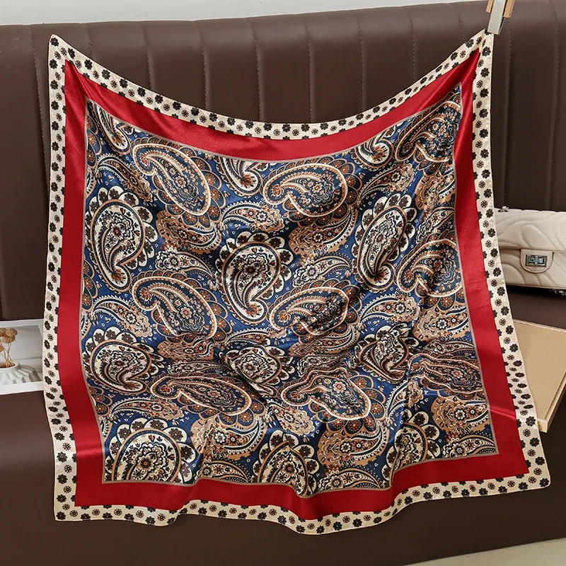 90 * 90 cm hochwertige Seidenschals mit Cashew-Muster, bedrucktes Taschentuch, quadratische Schals, Seidenbandana für Damen, Taschenzubehör