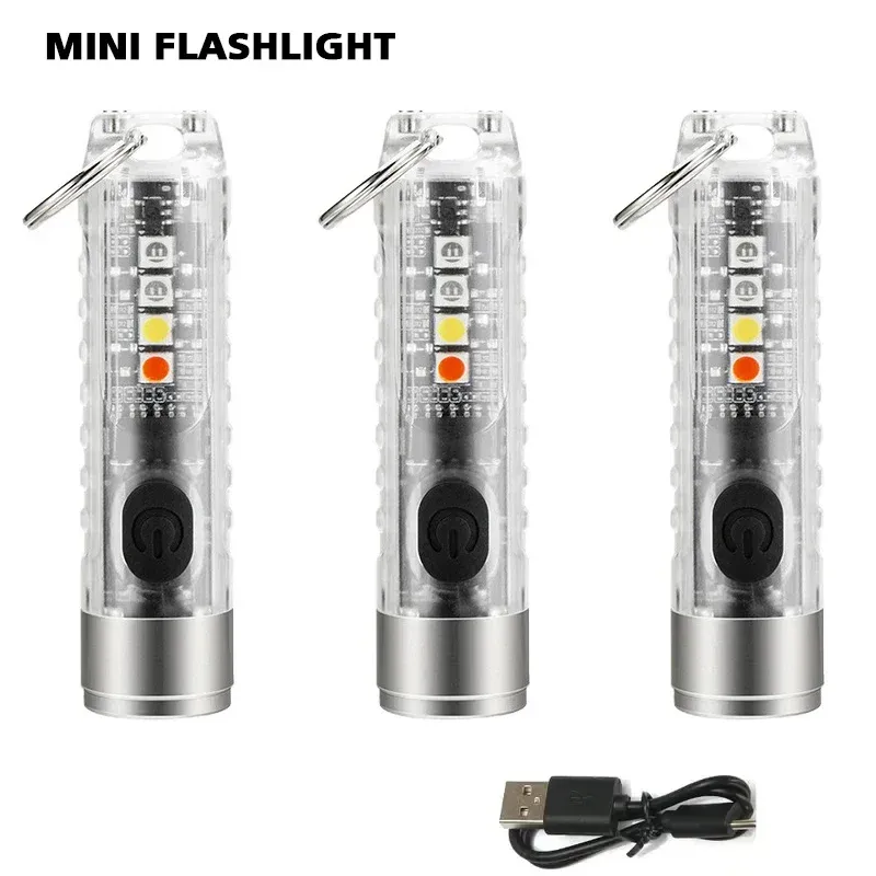 Mini-Schlüsselanhänger-Taschenlampe Typ C, schnelles Aufladen, IP65, wasserdichte Taschenlampe mit Magnet, Multifunktions-Warnung, Camping-Taschenlampe