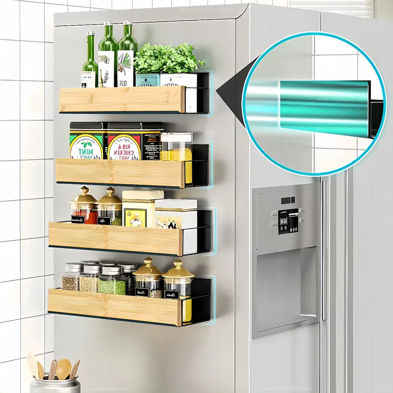 Magnetisches Kühlschrankregal, Gewürzlagerregal, platzsparend aus schwarzem Eisen, für den Schrank auf der Seite des Kühlschranks, Küchenorganisator-Regal