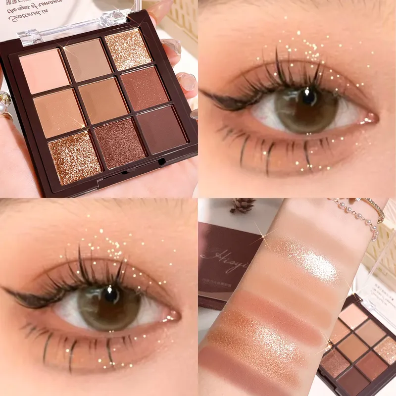 9-farbige Schokoladen-Lidschattenpalette mit Perlglanz, feinem Glitzer, matten Erdtonen und Hervorhebung für Make-up