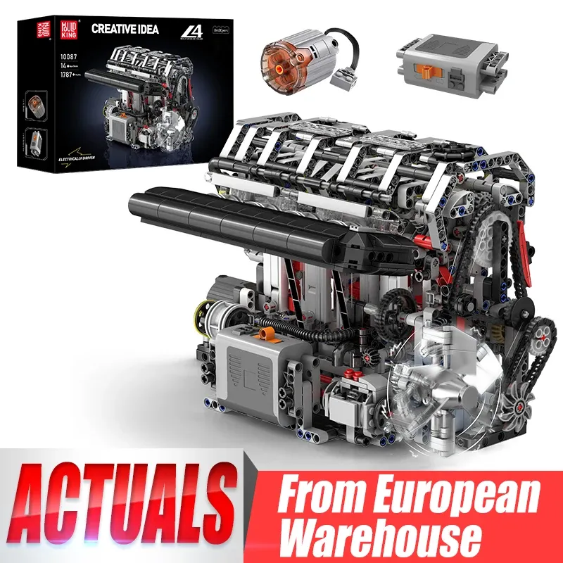 Mould King 10087 Technischer Auto-Baustein, motorisierter L4-Benzinmotor, Modellbaugruppe, Auto, Ziegel, Spielzeug, Kinder, Weihnachtsgeschenk