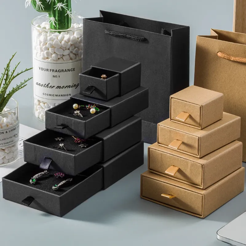 10 Stück Kreative Schubladen-Schmuckverpackungsboxen 8x8x2,5cm Halsketten-Ohrringe-Armband Reise-Aufbewahrungsorganizer Präsentations-Geschenkboxen aus Papier