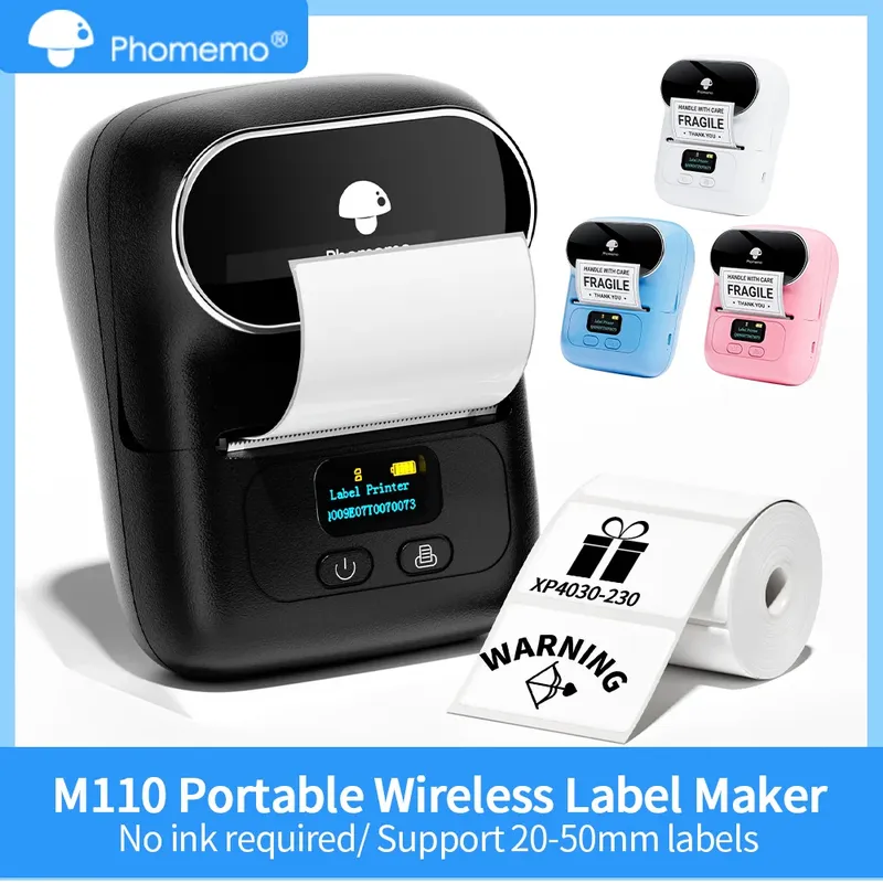 Phomemo M110 Mini tragbarer Thermodrucker Selbstklebender Aufkleber Etikettendrucker Taschendrucker Etikettendrucker Bluetooth Phomemo M110