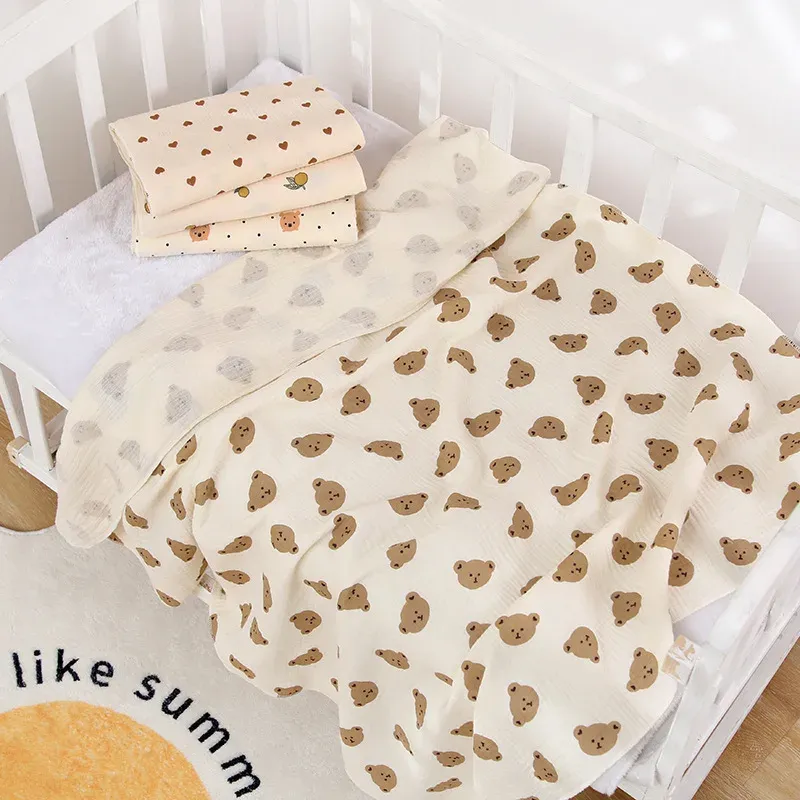 Baumwolle Musselin Niedlichen Cartoon Druck Baby Swaddle Decke Weiche Atmungsaktive Neugeborenen Baby Decke Für Kleinkinder Jungen Mädchen