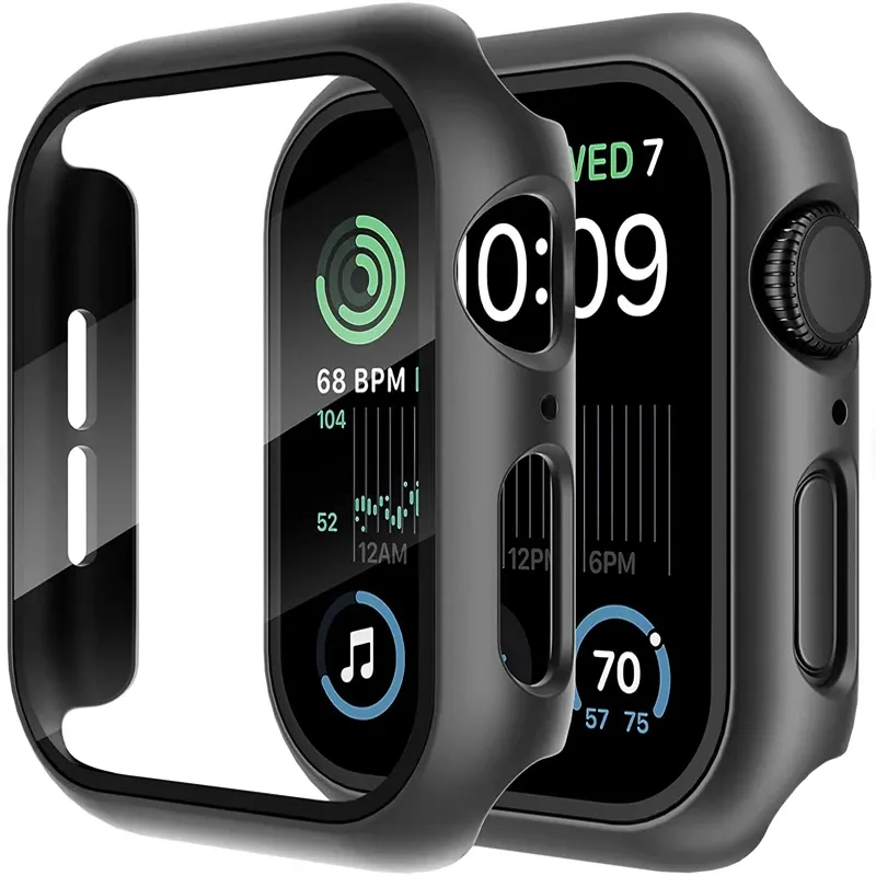 Gehärtetes Glas + Hülle für Apple Watch 46mm 44mm 45mm 41mm 40mm 42mm Displayschutz für iWatch Serie 10 9 8 7 6 SE 5 Zubehör