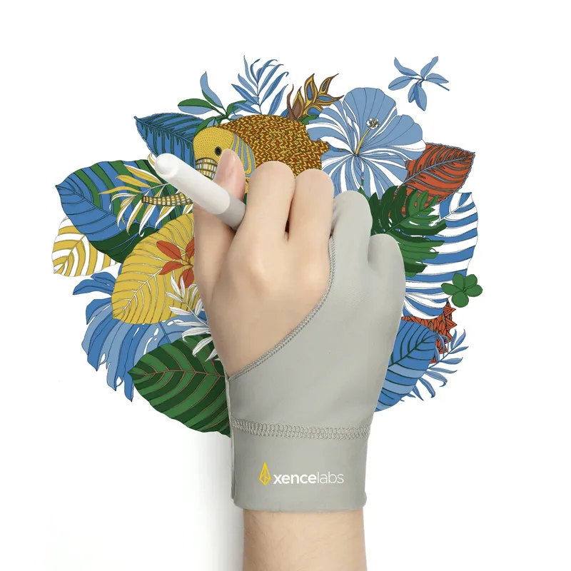 Xencelabs Künstlerhandschuh, Zeichenhandschuh links und rechts für Zeichentablett, Grafikmonitor, 2-Finger-Handschuh, Grau, Größe S/M/L
