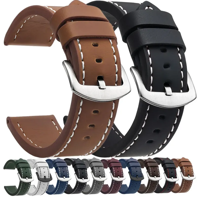 SAMCO Uhrenarmband Sport Vintage Lederarmband Edelstahl Schnalle Uhrenzubehör 18mm 20mm 22mm 24mm