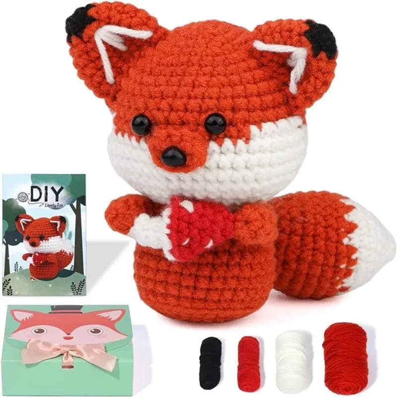 MIUSIE Fox Häkel-Starter-Sets mit Häkelnadeln, Garn, Polyesterfaser, Schritt-für-Schritt-Video-Tutorials, Strickset für Erwachsene