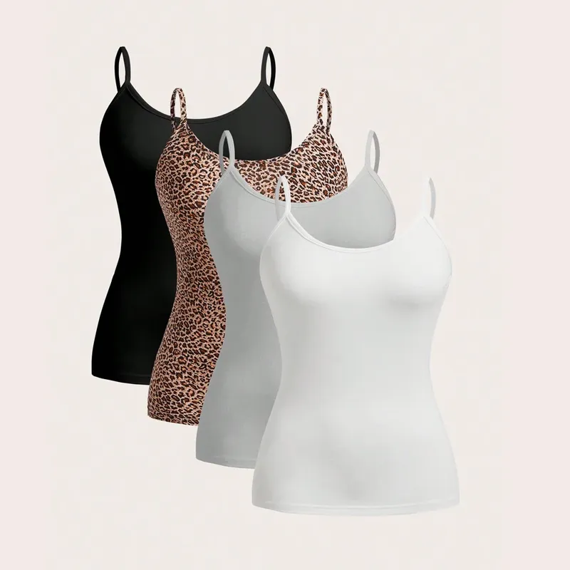 4 stück Frauen Einfarbig Camisoles Weste Frauen Tank Tops Weibliche Sommer Sexy Strap Grundlegende Tops Ärmellose Leibchen T-shirt