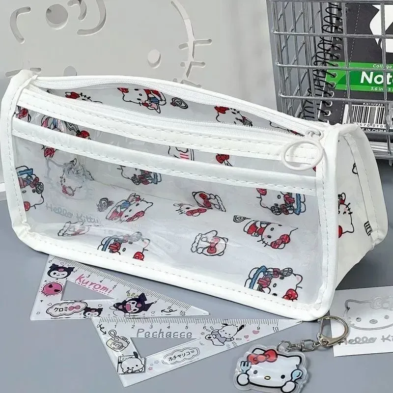 Kawaii sanrio Feder mäppchen Hallo Kitty niedlichen Cartoon wasserdicht Make-up Veranstalter Fall Kultur beutel Mädchen durchscheinende Bleistift Tasche