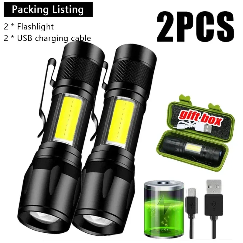 Mini-LED-Taschenlampe, COB + XPE, tragbare Taschenlampe, USB-Aufladung, Camping-Laterne, zoombares Fokuslicht, taktische Taschenlampe mit Stiftclip