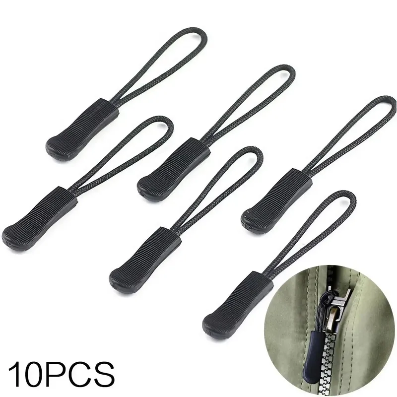 10er Reißverschlussabzieher aus schwarzem Kunststoff, robuster PVC-Reißverschlussabzieher, geeignet für Taschen, Rucksäcke, Kleidung, Koffer usw