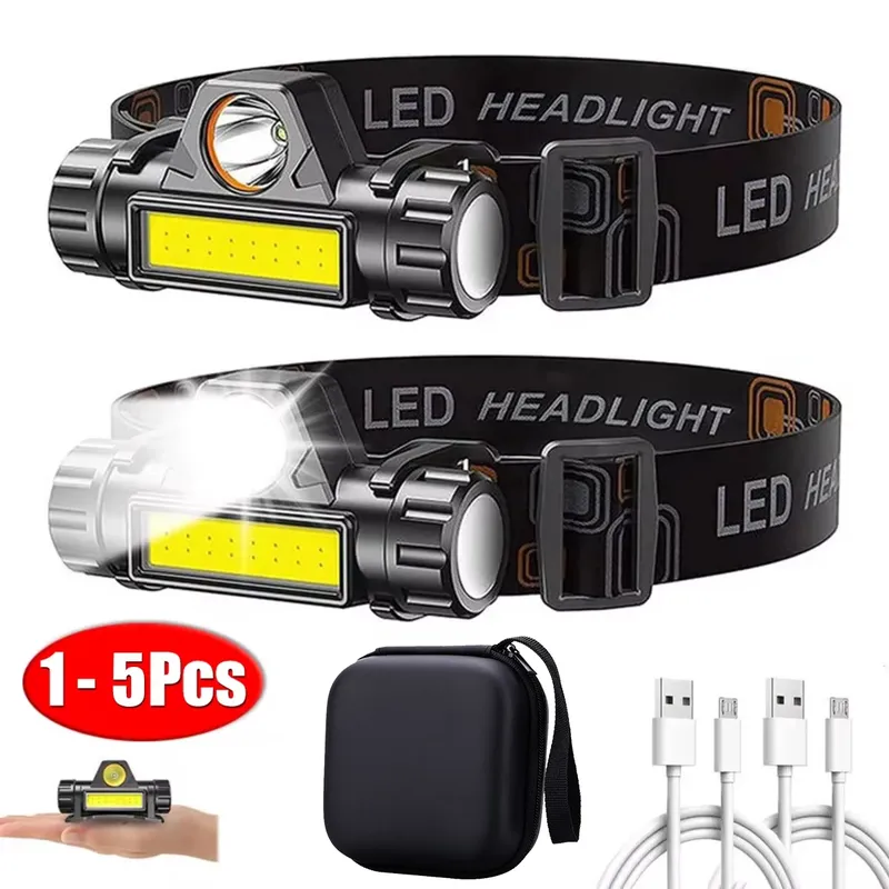 1-5 Stück wiederauf ladbare Cob LED Scheinwerfer starke magnetische leistungs starke Scheinwerfer super helle wasserdichte Stirn lampe für das Angeln im Freien