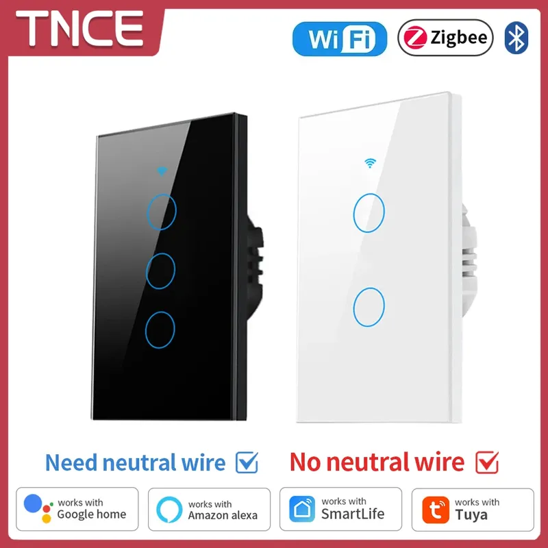 TNCE Tuya WiFi/Zigbee Smart Lichtschalter, Neutralleiter/Kein Neutralleiter erforderlich Wand-Touch-Schalter Funktioniert mit Alexa, Google Home